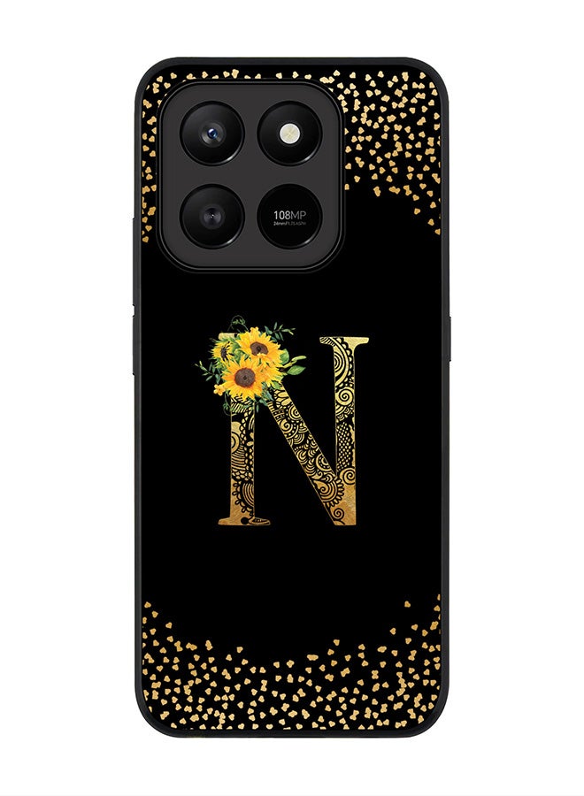 For Honor X7d 4G / X7d 5G / 400 Smart Case,Slim fit Camera Protection, Shockproof Thin Phone cover  - Custom Floral Monogram - N ( Black )